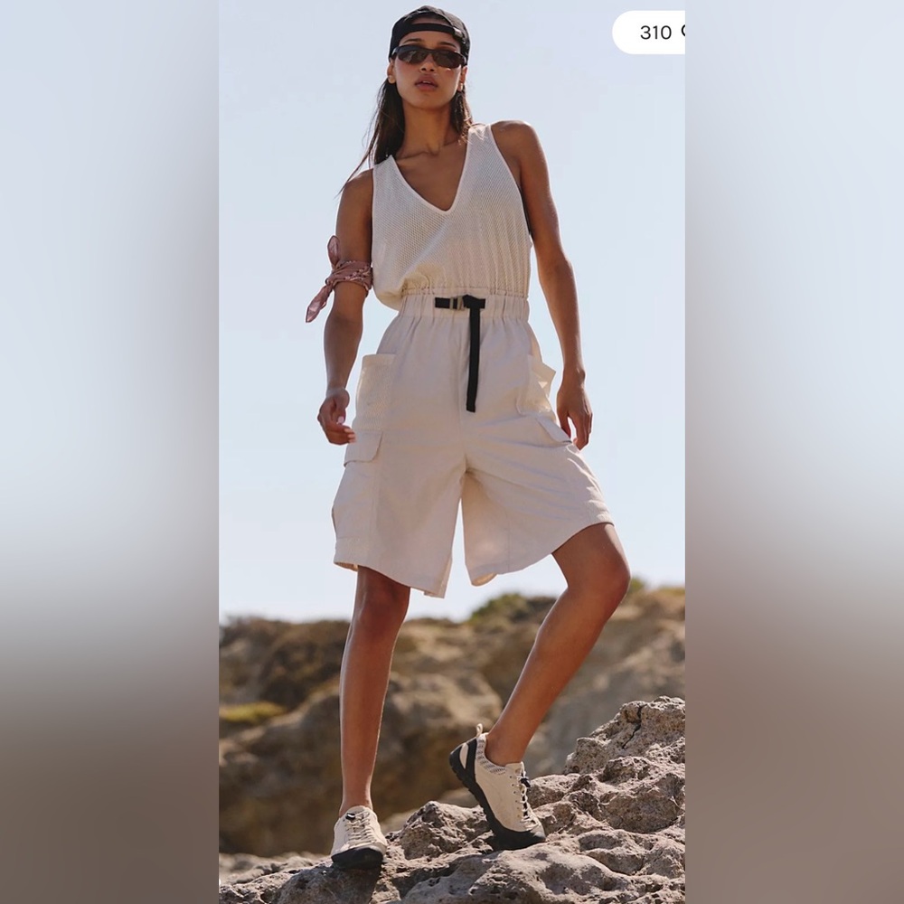 FREE PEOPLE FP Movement Scout Shortsie in Tofu Combo NWT Gorpcore Neutral Romper
